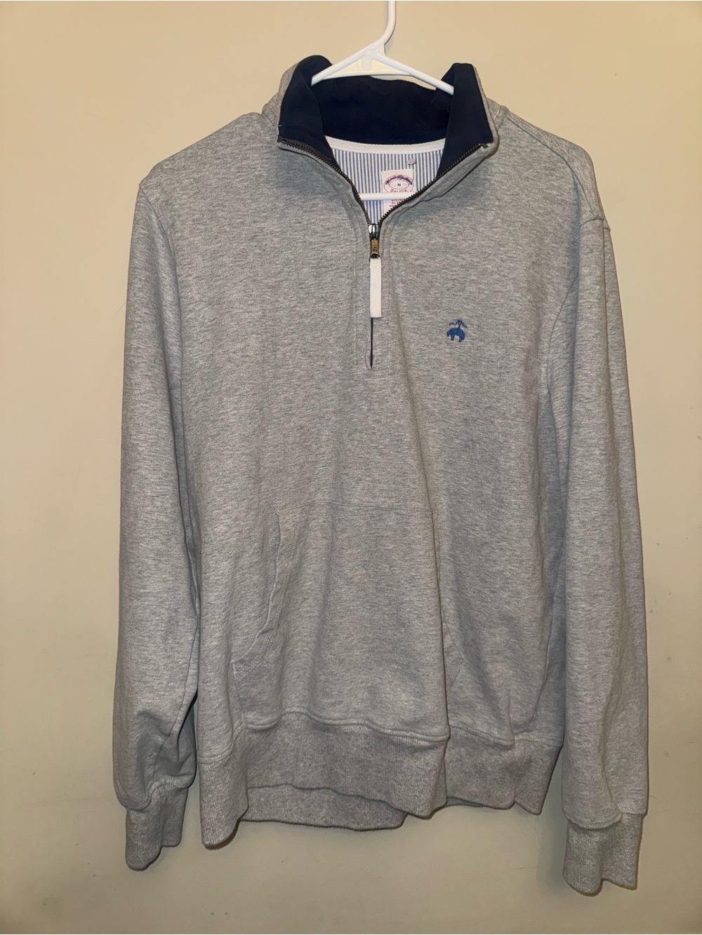 Brooks Brothers Light Gray Quarter-Zip Pullover with Navy Collar
